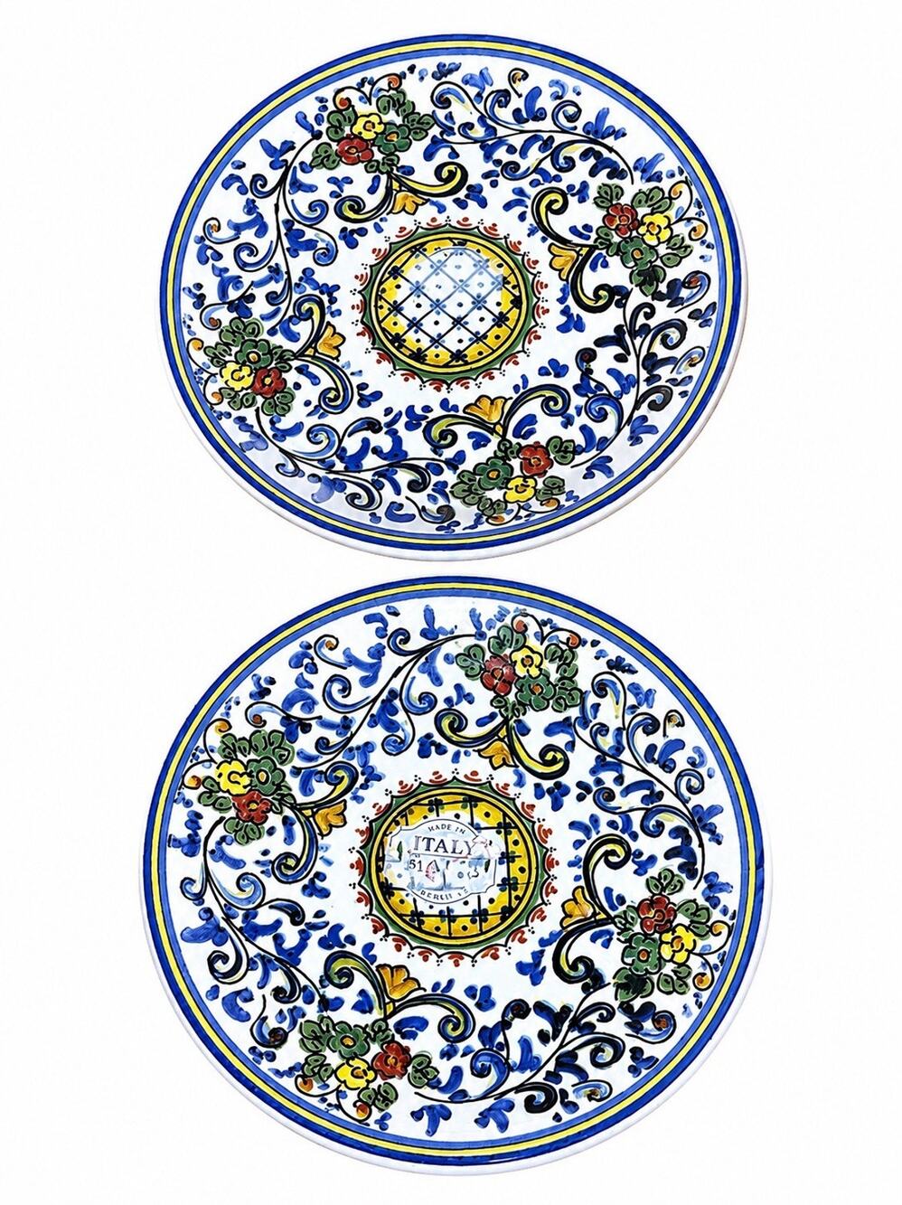 2 Ceramiche Italy Floral Round Ceramic Plates Glossy (11”&12”)